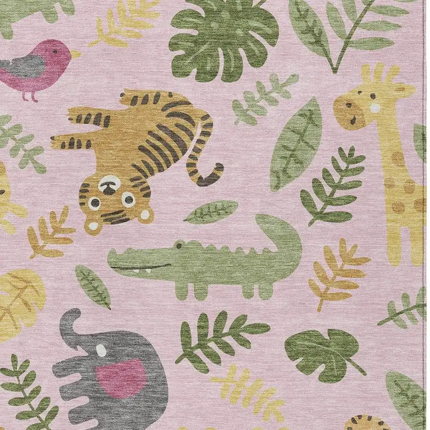Pink And Ivory Abstract Washable Indoor Outdoor Area Rug Photo 2