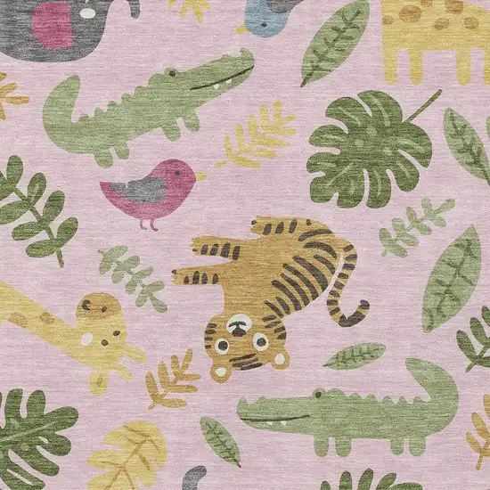 Pink And Ivory Abstract Washable Indoor Outdoor Area Rug Photo 2
