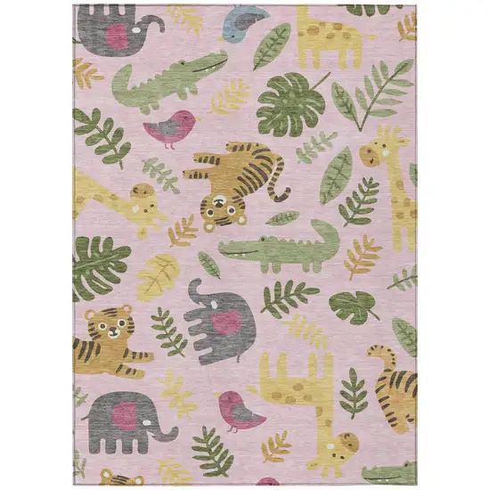 Pink And Ivory Abstract Washable Indoor Outdoor Area Rug Photo 1