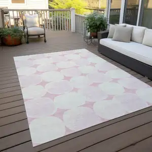 Photo of Pink And Ivory Abstract Washable Indoor Outdoor Area Rug