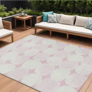 Photo of Pink And Ivory Abstract Washable Indoor Outdoor Area Rug