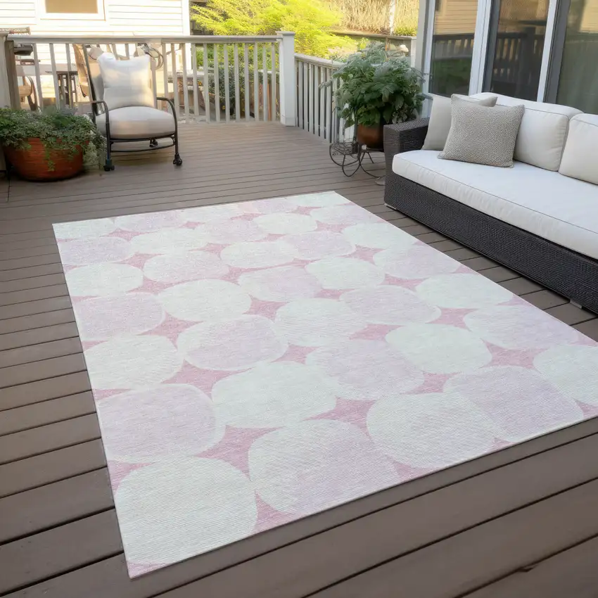 Pink And Ivory Abstract Washable Indoor Outdoor Area Rug Photo 9