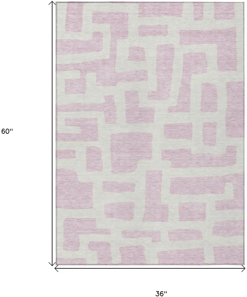 Pink And Ivory Abstract Washable Indoor Outdoor Area Rug Photo 3
