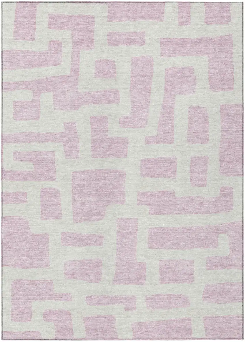 Pink And Ivory Abstract Washable Indoor Outdoor Area Rug Photo 2
