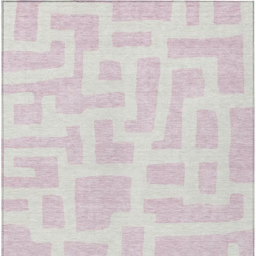 Pink And Ivory Abstract Washable Indoor Outdoor Area Rug Photo 7