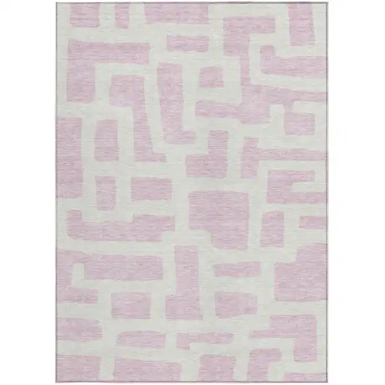 Pink And Ivory Abstract Washable Indoor Outdoor Area Rug Photo 7