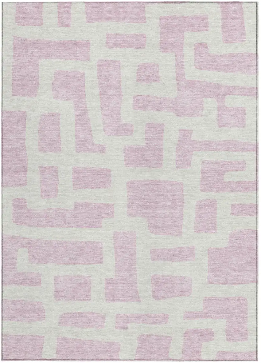 Pink And Ivory Abstract Washable Indoor Outdoor Area Rug Photo 7