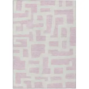 Photo of Pink And Ivory Abstract Washable Indoor Outdoor Area Rug