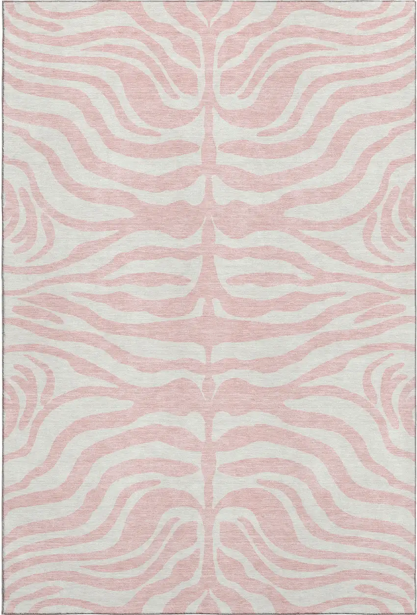 Pink And Ivory Animal Print Washable Area Rug With UV Protection Photo 1