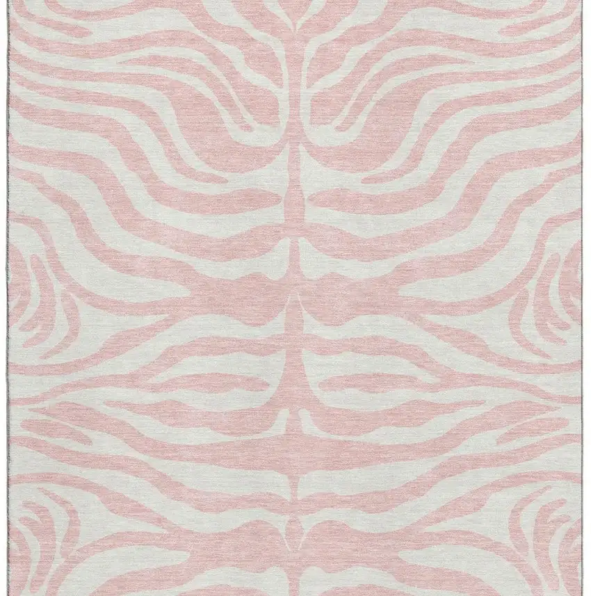 Pink And Ivory Animal Print Washable Area Rug With UV Protection Photo 4