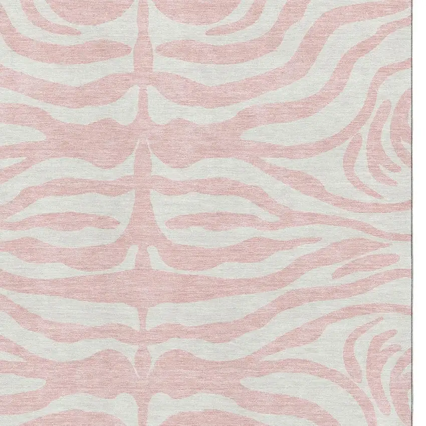 Pink And Ivory Animal Print Washable Area Rug With UV Protection Photo 2