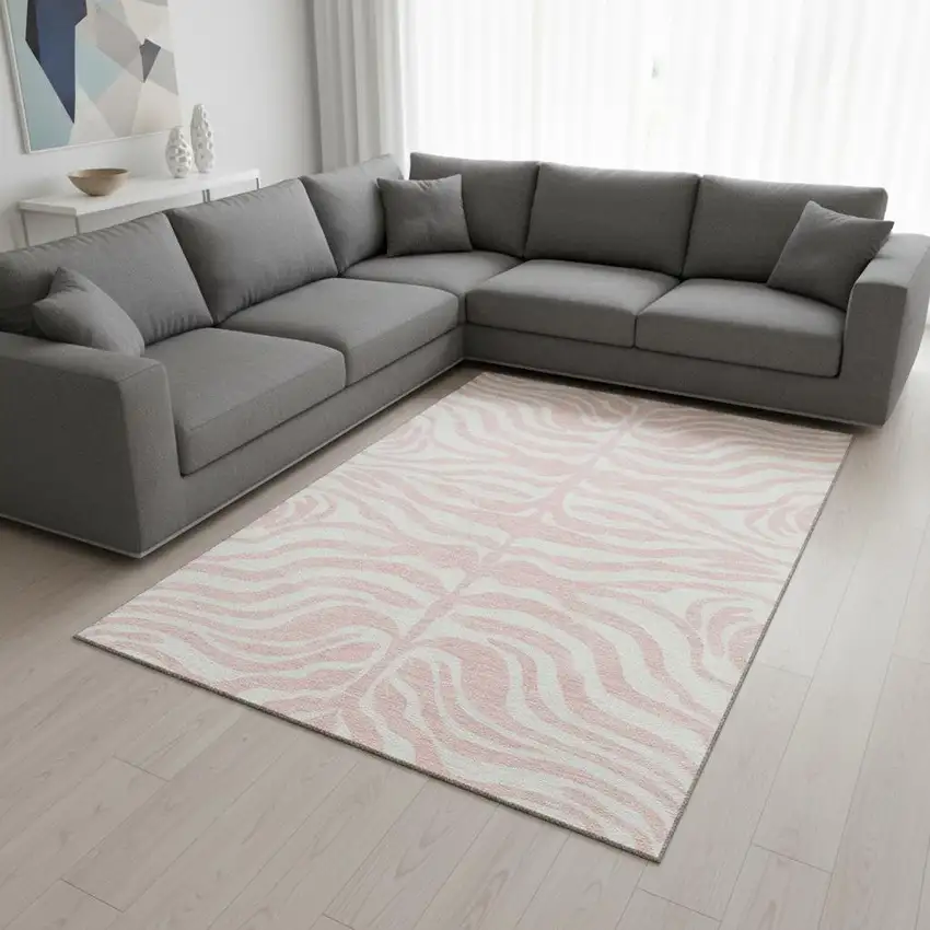 Pink And Ivory Animal Print Washable Area Rug With UV Protection Photo 2