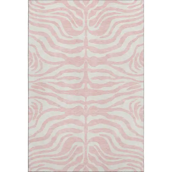 Pink And Ivory Animal Print Washable Area Rug With UV Protection Photo 1