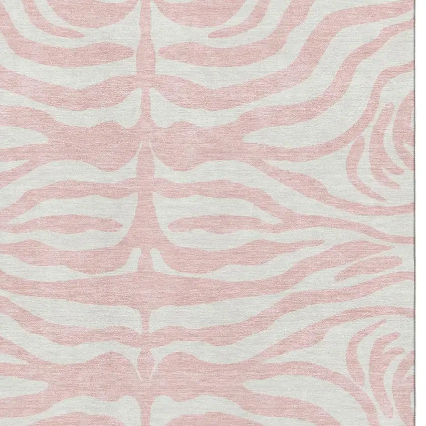 Pink And Ivory Animal Print Washable Area Rug With UV Protection Photo 2