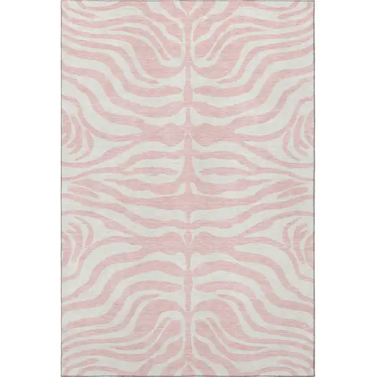 Pink And Ivory Animal Print Washable Area Rug With UV Protection Photo 2