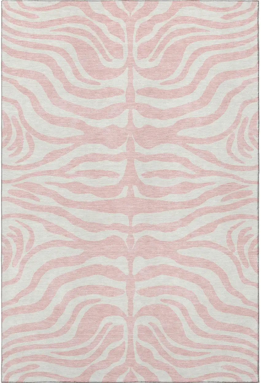 Pink And Ivory Animal Print Washable Area Rug With UV Protection Photo 2