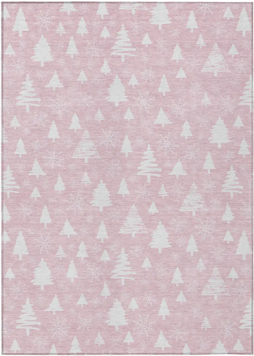 Pink And Ivory Botanical Leaves Washable Indoor Outdoor Area Rug Photo 1