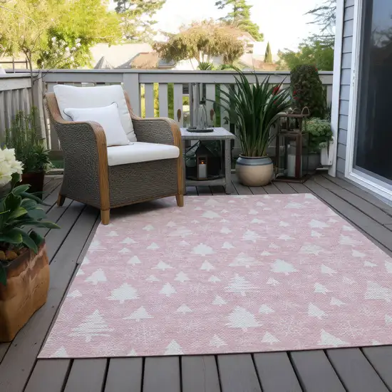 Pink And Ivory Botanical Leaves Washable Indoor Outdoor Area Rug Photo 8