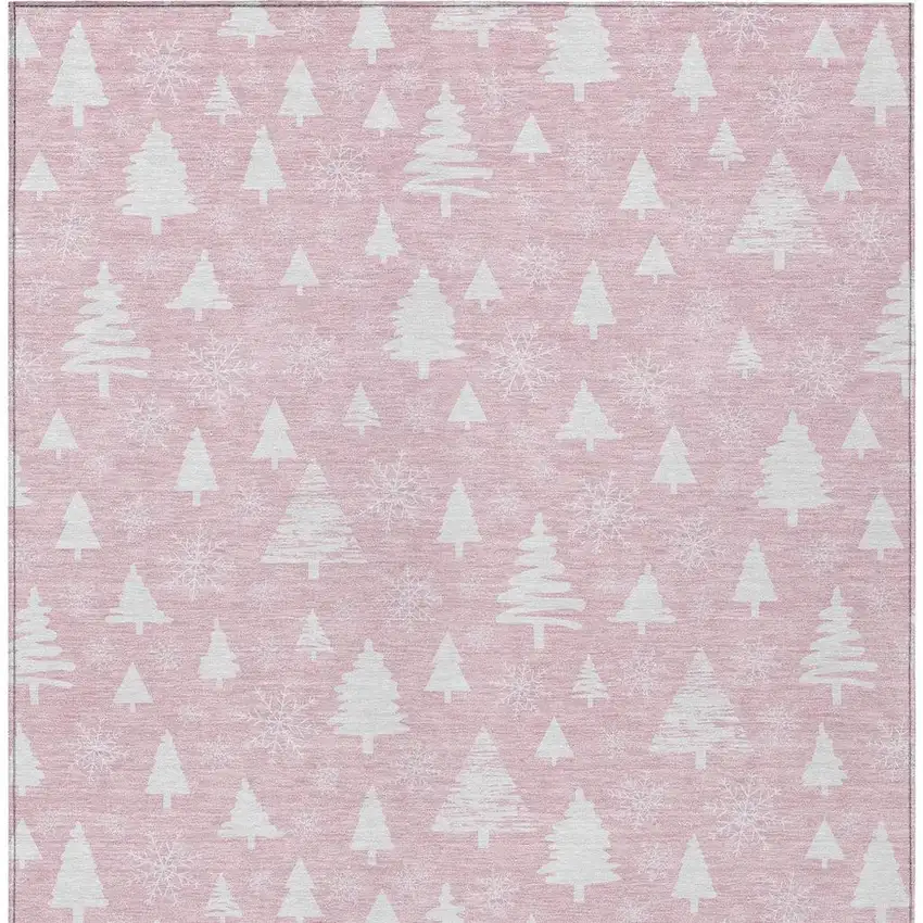 Pink And Ivory Botanical Leaves Washable Indoor Outdoor Area Rug Photo 4