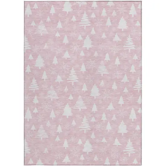 Pink And Ivory Botanical Leaves Washable Indoor Outdoor Area Rug Photo 3