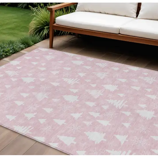 Pink And Ivory Botanical Leaves Washable Indoor Outdoor Area Rug Photo 2