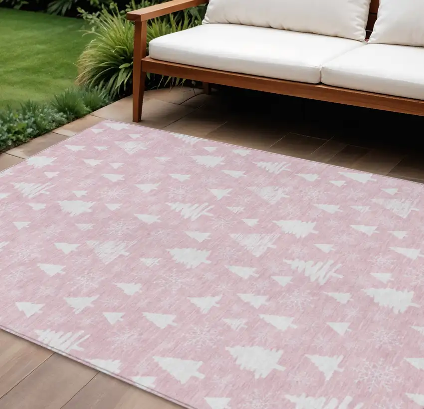 Pink And Ivory Botanical Leaves Washable Indoor Outdoor Area Rug Photo 2