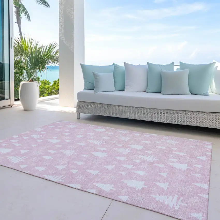 Pink And Ivory Botanical Leaves Washable Indoor Outdoor Area Rug Photo 5