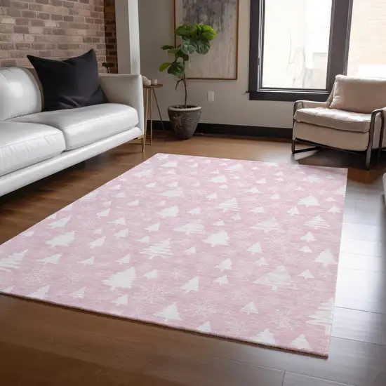 Pink And Ivory Botanical Leaves Washable Indoor Outdoor Area Rug Photo 6