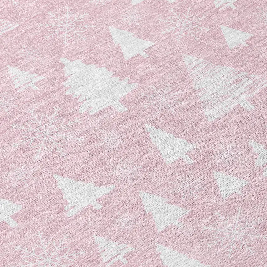 Pink And Ivory Snowflake Washable Indoor Outdoor Area Rug Photo 8