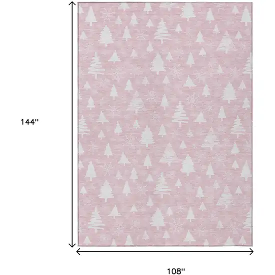Pink And Ivory Snowflake Washable Indoor Outdoor Area Rug Photo 9
