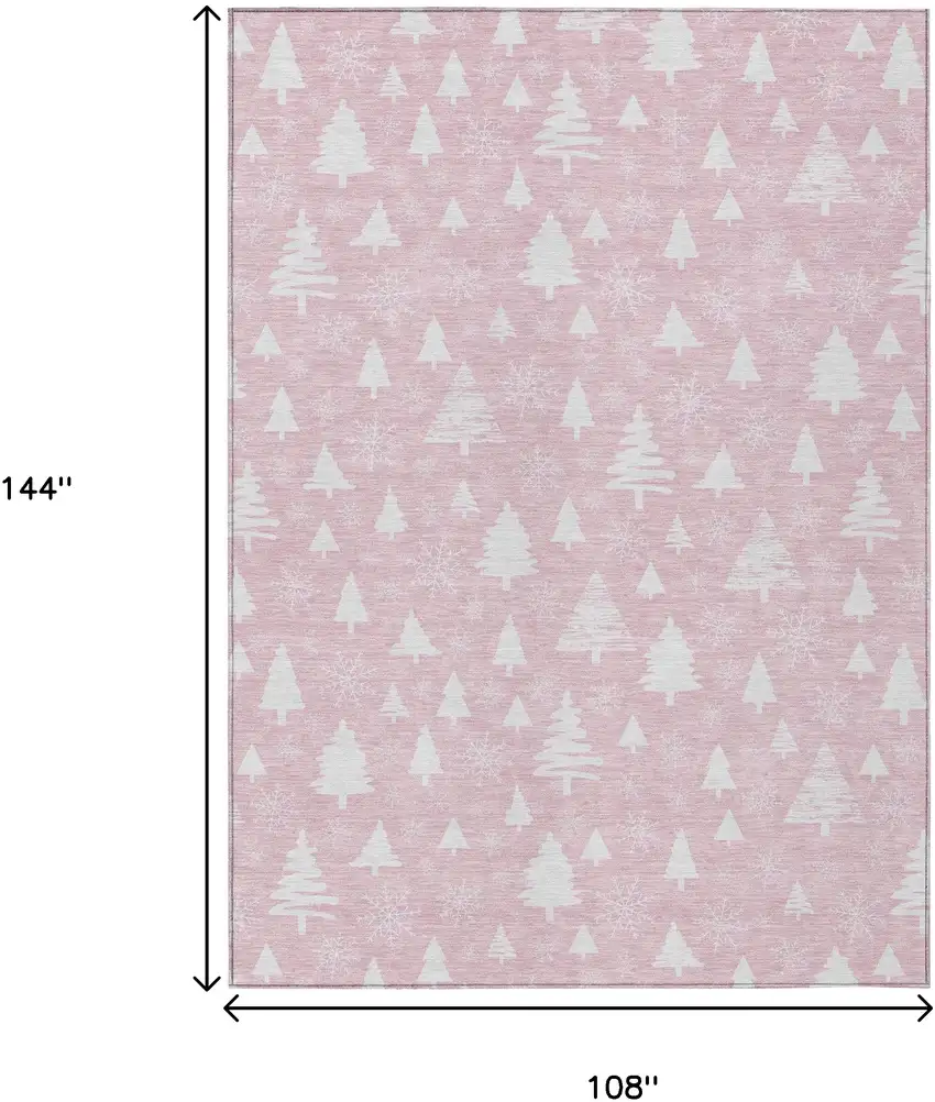 Pink And Ivory Snowflake Washable Indoor Outdoor Area Rug Photo 9