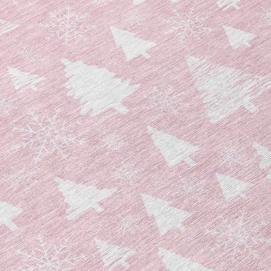 Pink And Ivory Snowflake Washable Indoor Outdoor Area Rug Photo 7
