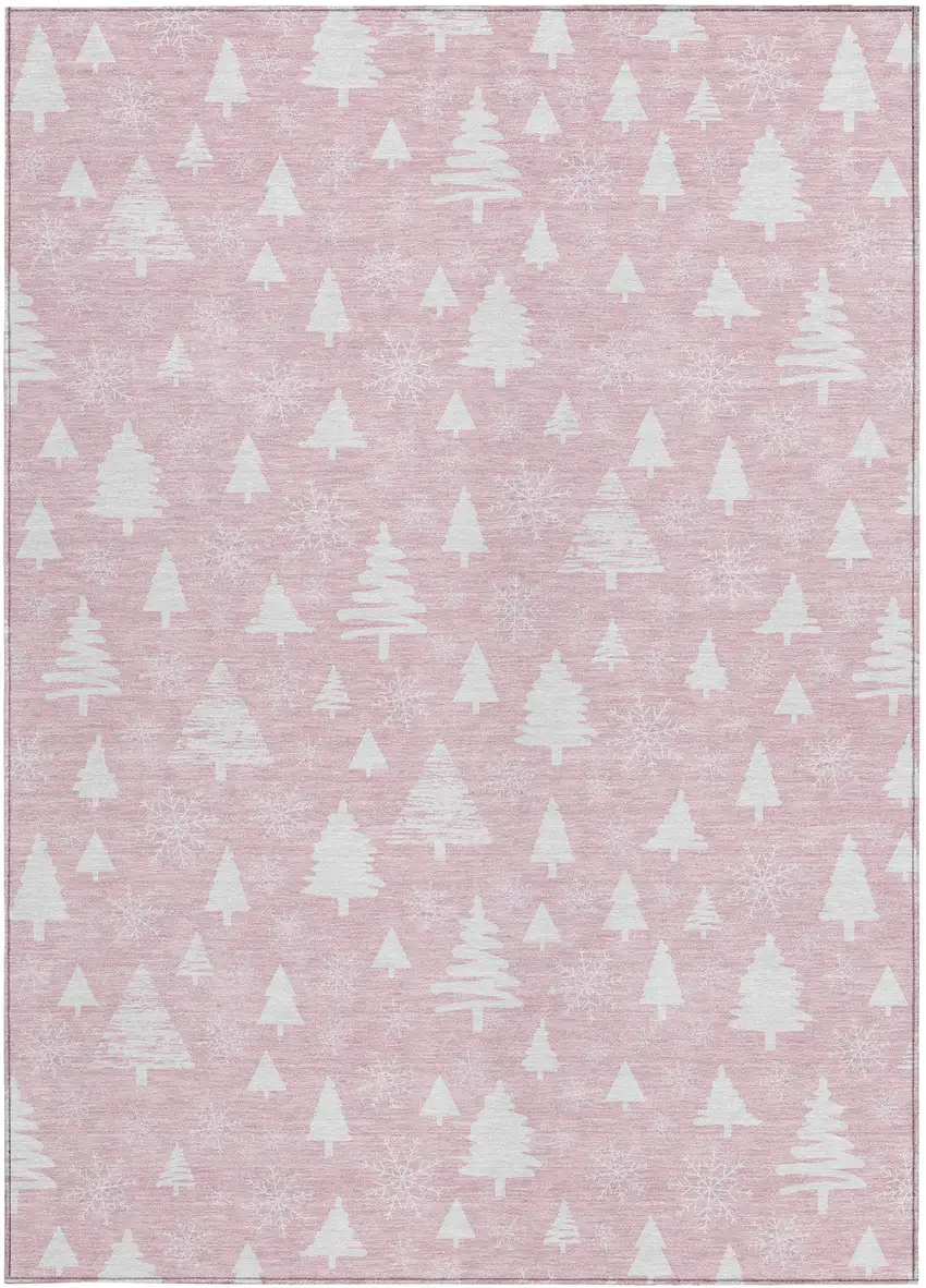Pink And Ivory Botanical Leaves Washable Indoor Outdoor Area Rug Photo 4