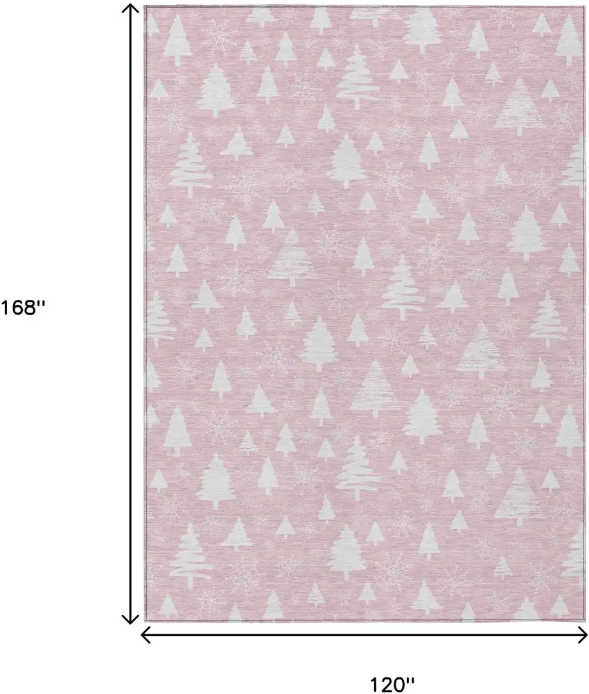 Pink And Ivory Snowflake Washable Indoor Outdoor Area Rug Photo 8