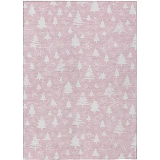 Pink And Ivory Botanical Leaves Washable Indoor Outdoor Area Rug Photo 1