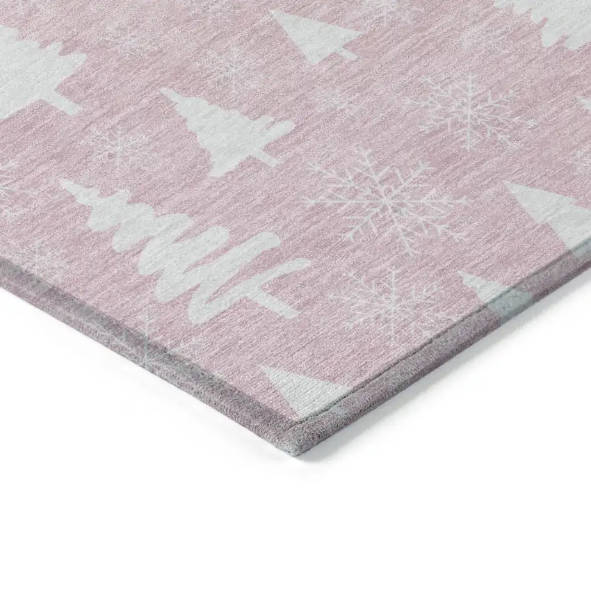 Pink And Ivory Botanical Leaves Washable Indoor Outdoor Area Rug Photo 9