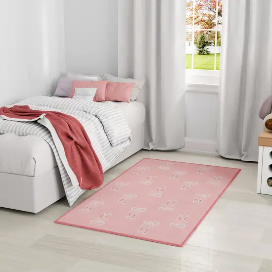Pink And Ivory Bow Youthful Washable Area Rug Photo 5