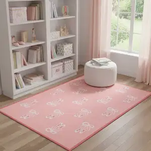Photo of Pink And Ivory Bow Youthful Washable Area Rug