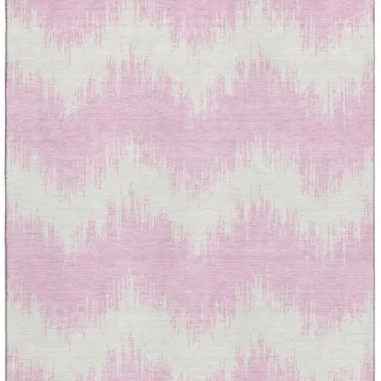 Pink And Ivory Chevron Washable Area Rug With UV Protection Photo 3