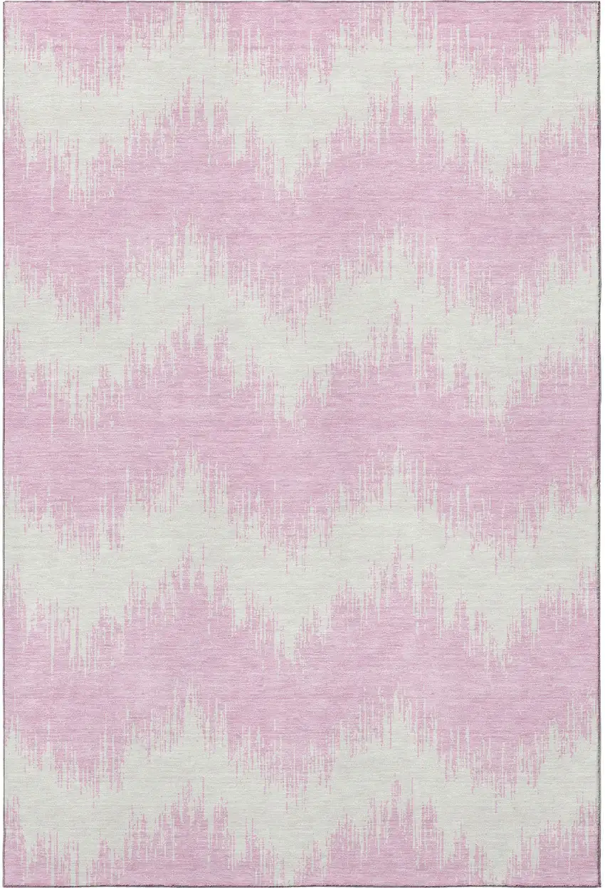 Pink And Ivory Chevron Washable Area Rug With UV Protection Photo 4