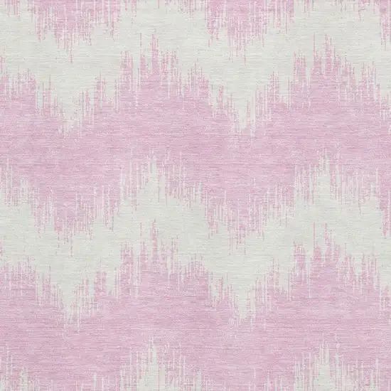 Pink And Ivory Chevron Washable Area Rug With UV Protection Photo 3