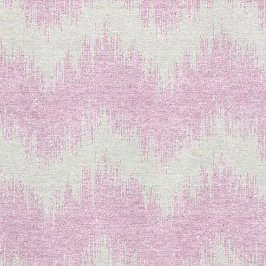 Pink And Ivory Chevron Washable Area Rug With UV Protection Photo 3