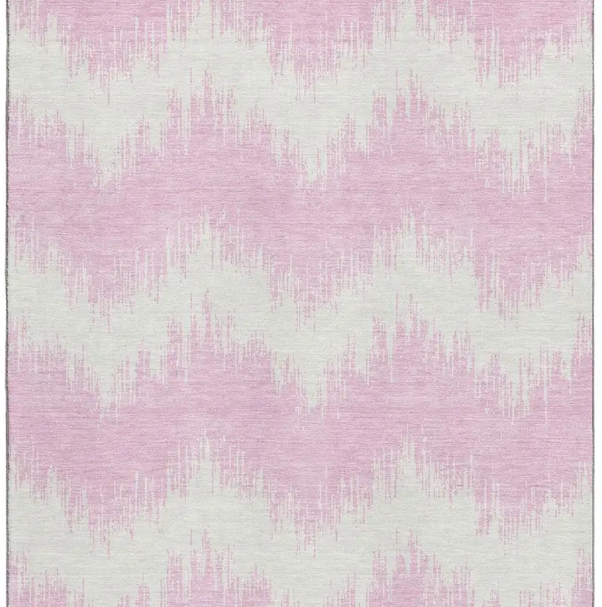 Pink And Ivory Chevron Washable Area Rug With UV Protection Photo 3