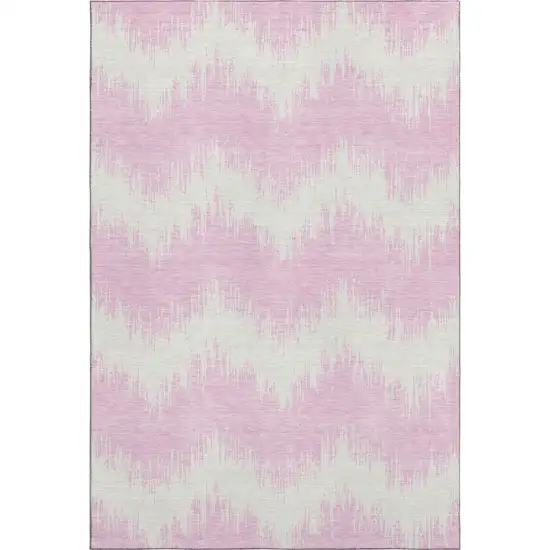 Pink And Ivory Chevron Washable Area Rug With UV Protection Photo 1