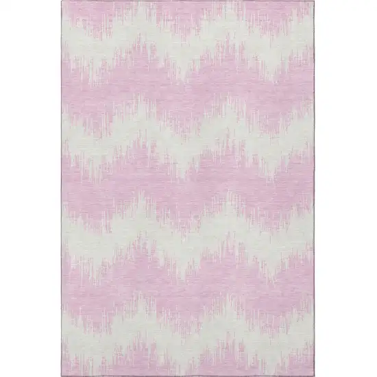 Pink And Ivory Chevron Washable Area Rug With UV Protection Photo 4
