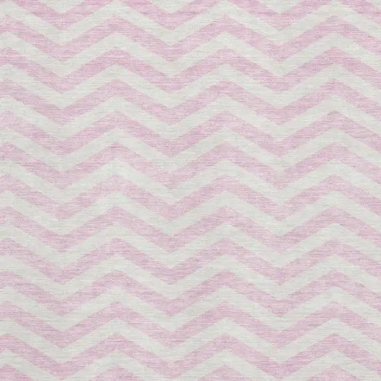 Pink And Ivory Chevron Washable Area Rug With UV Protection Photo 3