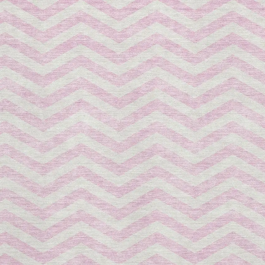 Pink And Ivory Chevron Washable Area Rug With UV Protection Photo 3