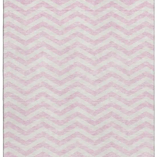 Pink And Ivory Chevron Washable Area Rug With UV Protection Photo 4
