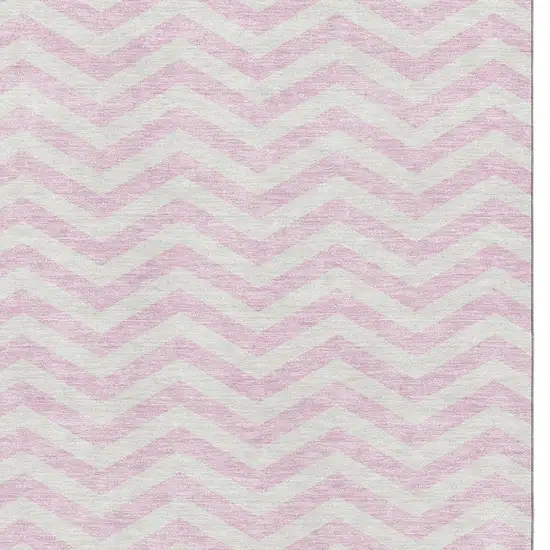 Pink And Ivory Chevron Washable Area Rug With UV Protection Photo 3