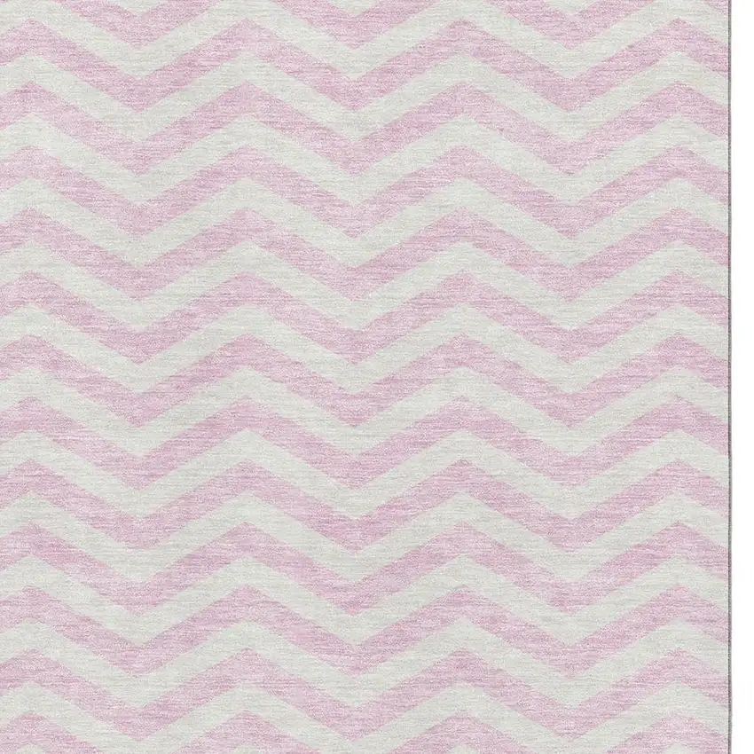 Pink And Ivory Chevron Washable Area Rug With UV Protection Photo 3